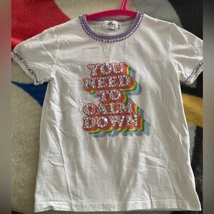 Lola and the Boys White Taylor Swift Tee with Rainbow and Purple Trim